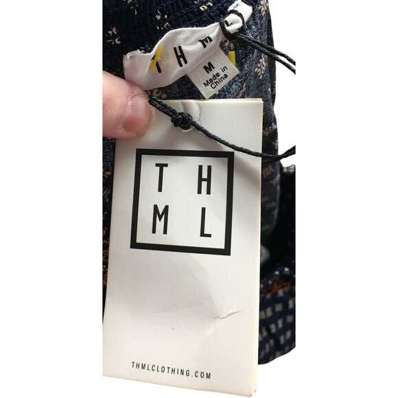 Anthropologie THML Top Women's Size Medium Navy Geometric Off The Shoulder - Picture 9 of 10